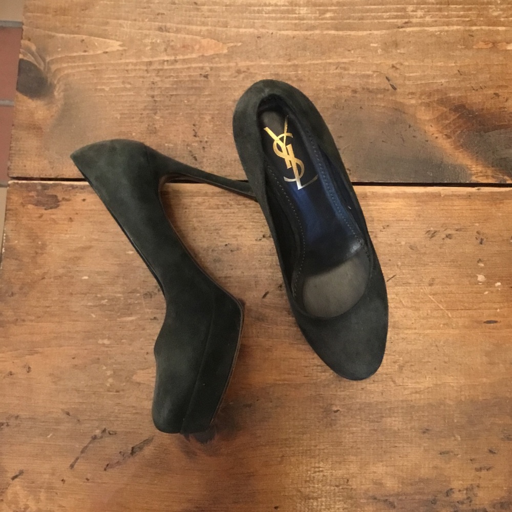 YSL FOREST GREEN SUEDE PLATFORM PUMP 36.5 EUC 6.5